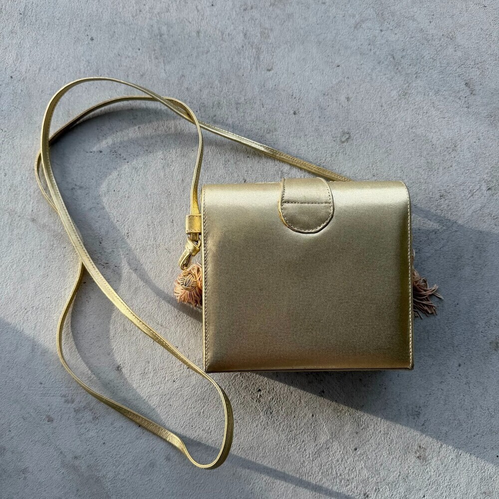 Vintage Gold Leaf W/ Diamante Stuart Weitzman Evening Bag With Strap - Picture 4 of 7